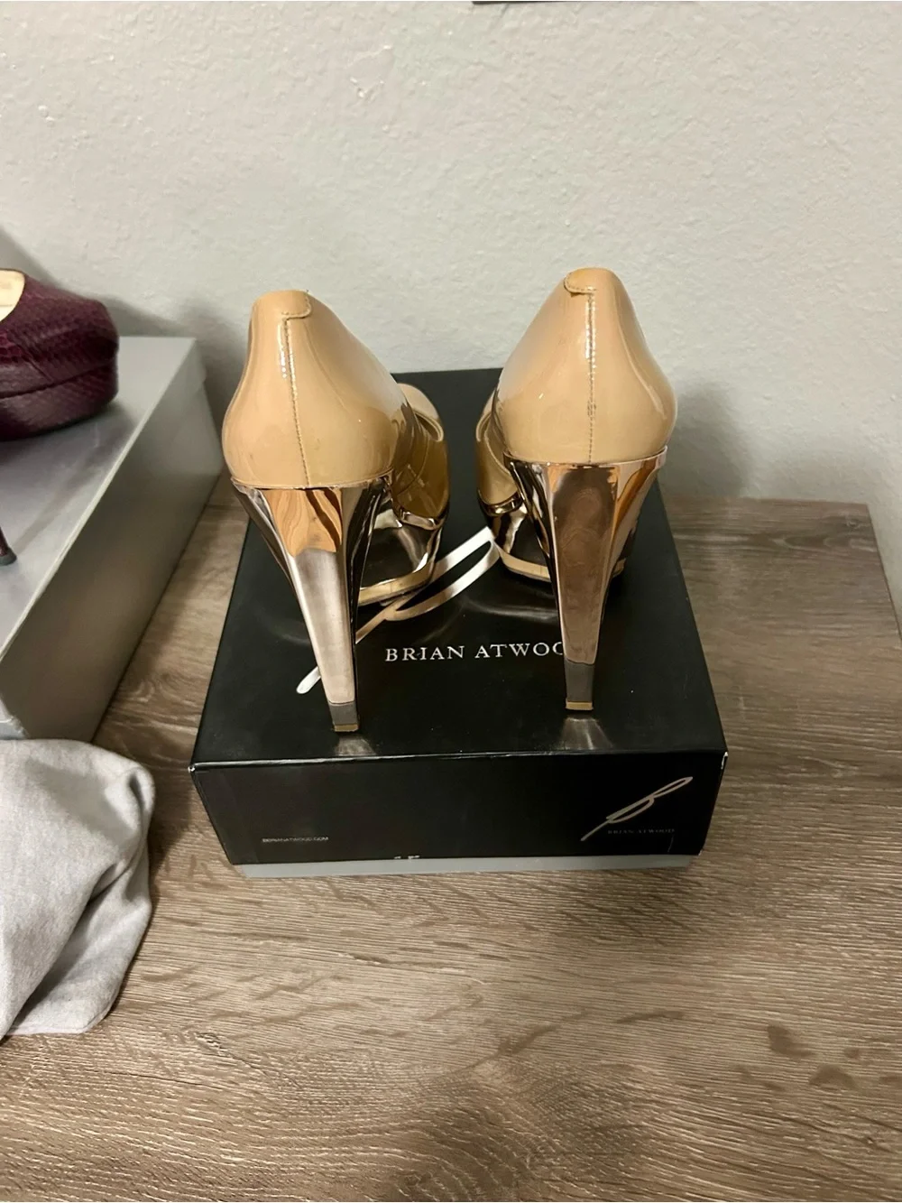 Brian Atwood Nude Patent Platform High Heels - Women's Pumps